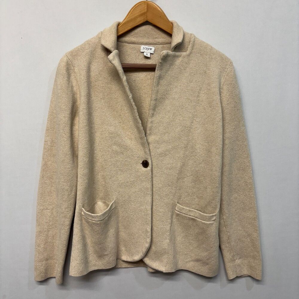 J. Crew Women Sweater Blazer Jacket Size Medium 100% Cotton Beige C024 -5